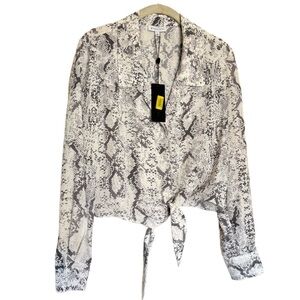Gianni Bini Rebecca Blouse Size S Snake Print Gay Ivory Button Down NEW